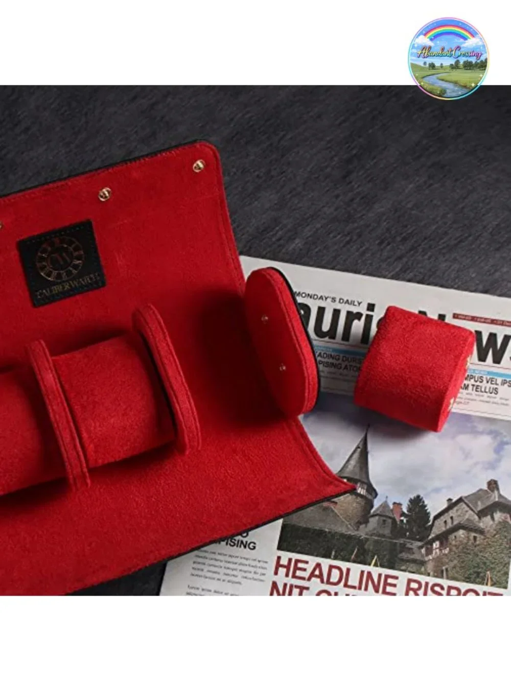 Genuine Napa Leather Watch Roll Travel Case for 3 Watches with Velvet Interior